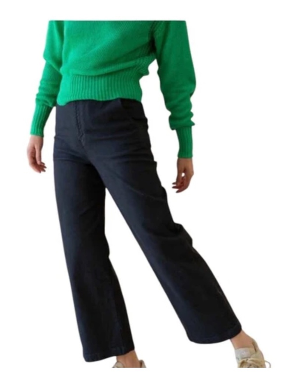 THE GREAT. The Painter Cotton Canvas High Rise Flat Front Wide-Leg Cropped Pant